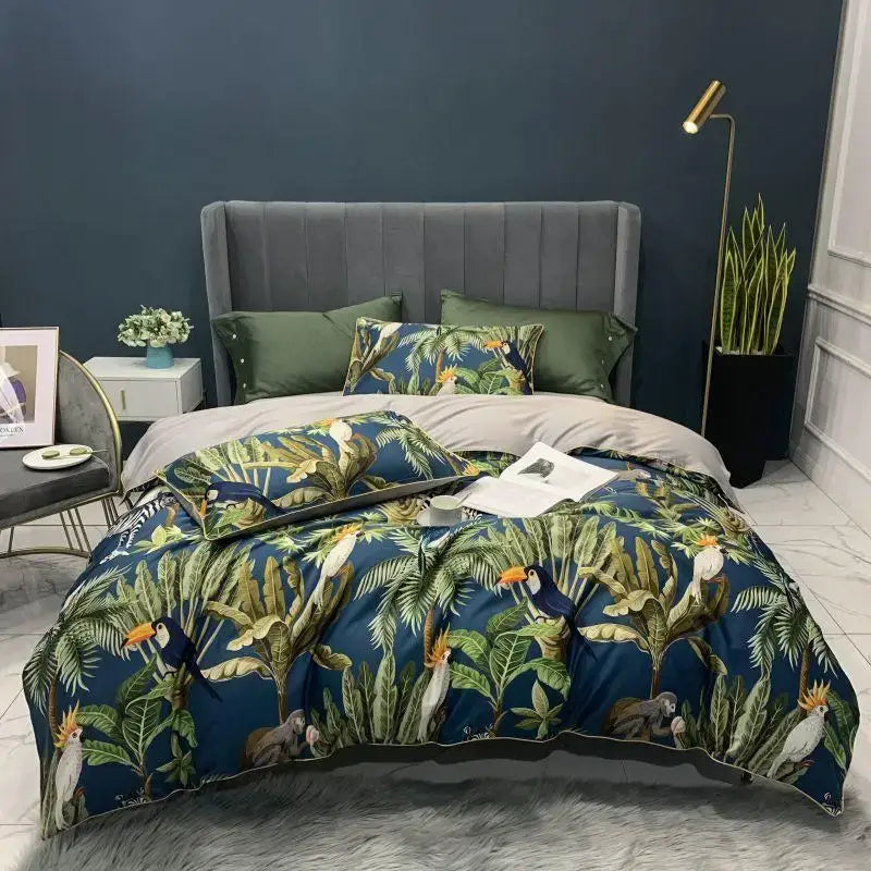 Luxury flamingo and leaf egyptian cotton duvet cover bedroom set