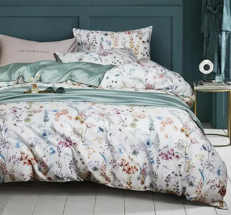 Luxury flamingo and leaf egyptian cotton duvet cover bedroom set