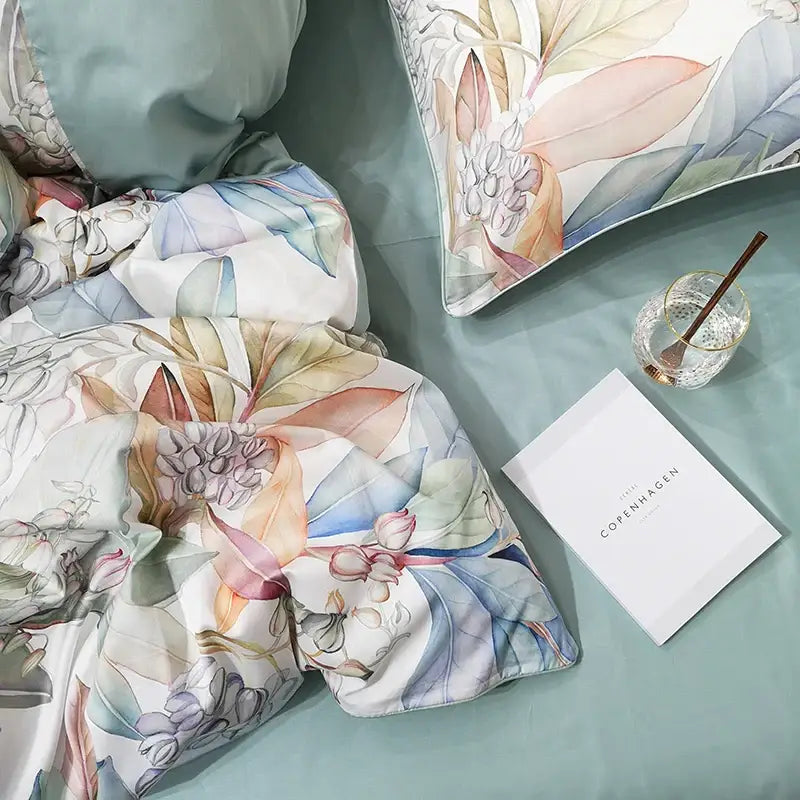 Luxury teal & pink egyptian cotton duvet cover bedroom bedding set