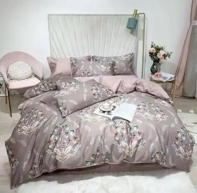 Luxury flamingo and leaf egyptian cotton duvet cover bedroom set