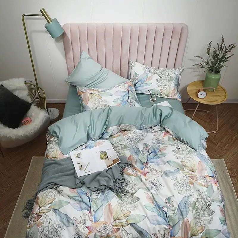 Luxury teal & pink egyptian cotton duvet cover bedroom bedding set