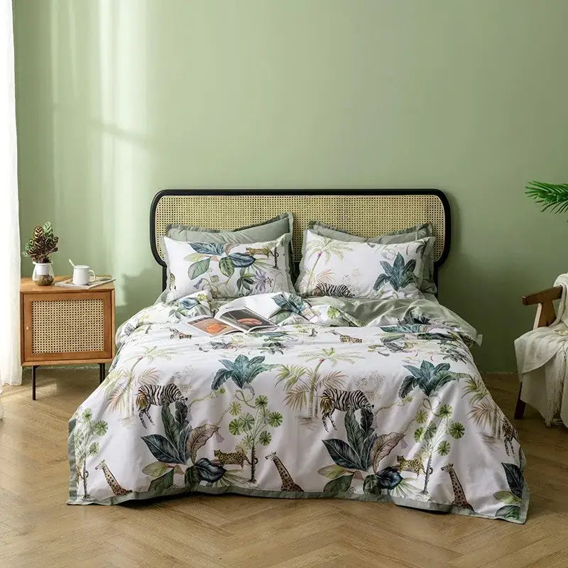 Luxury flamingo and leaf egyptian cotton duvet cover bedroom set