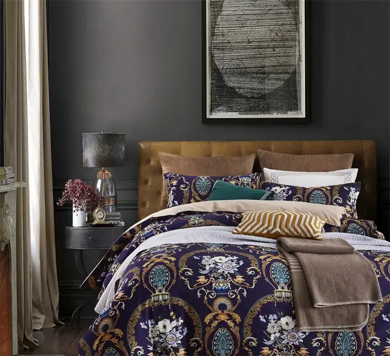 Tropical blue flamingo leaf duvet cover king size bedroom bedding