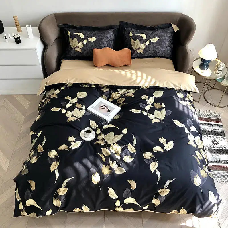 Tropical blue flamingo leaf duvet cover king size bedroom bedding