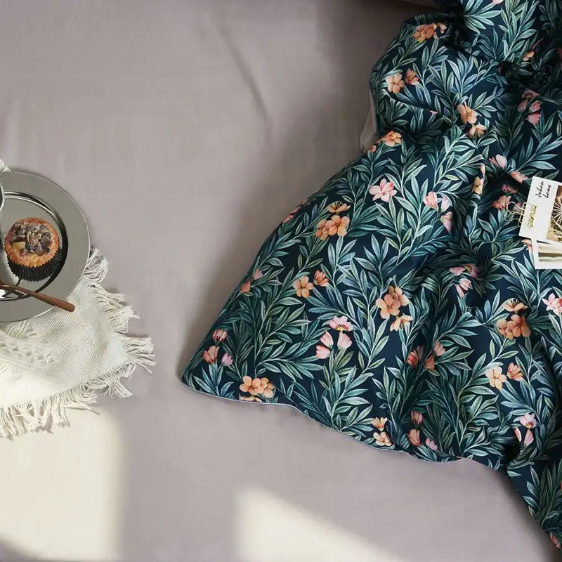 Tropical blue flamingo leaf duvet cover king size bedroom bedding