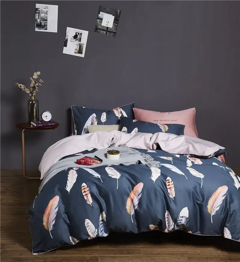 Tropical blue flamingo leaf duvet cover king size bedroom bedding