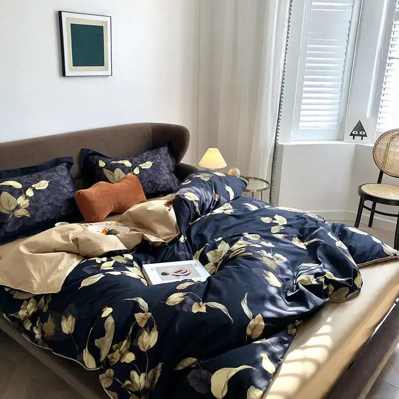 Tropical blue flamingo leaf duvet cover king size bedroom bedding