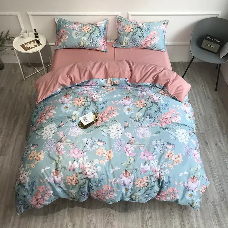Tropical blue flamingo leaf duvet cover king size bedroom bedding