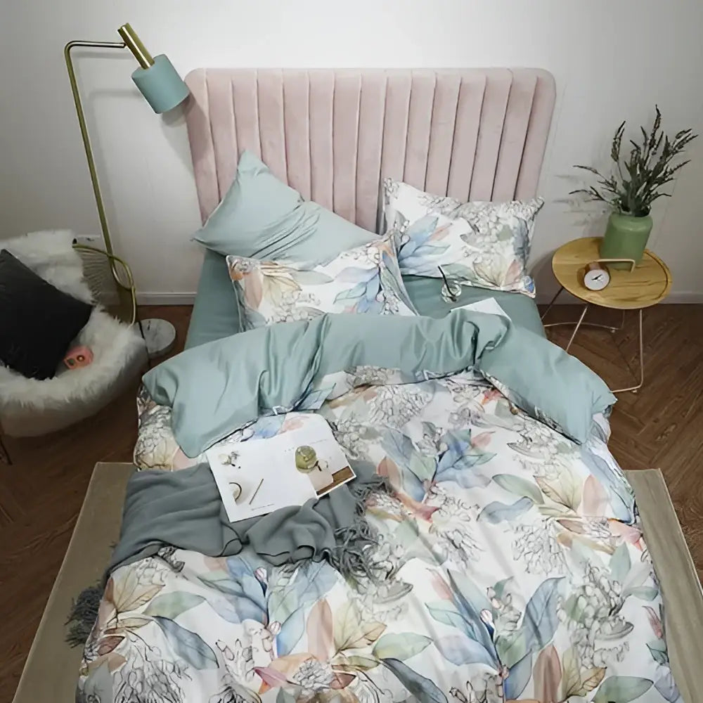 Tropical blue flamingo leaf duvet cover king size bedroom bedding