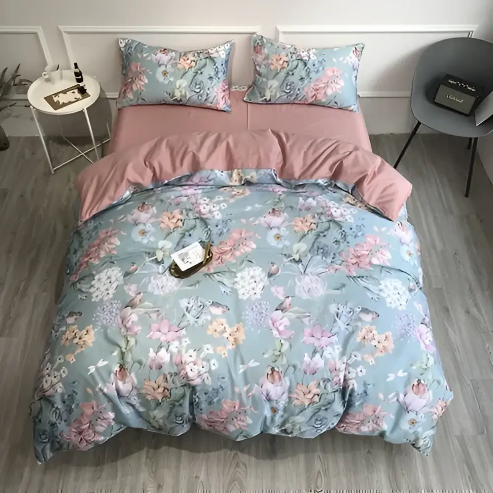 Tropical blue flamingo leaf duvet cover king size bedroom bedding