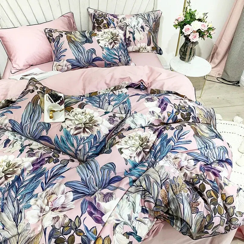 Tropical blue flamingo leaf duvet cover king size bedroom bedding