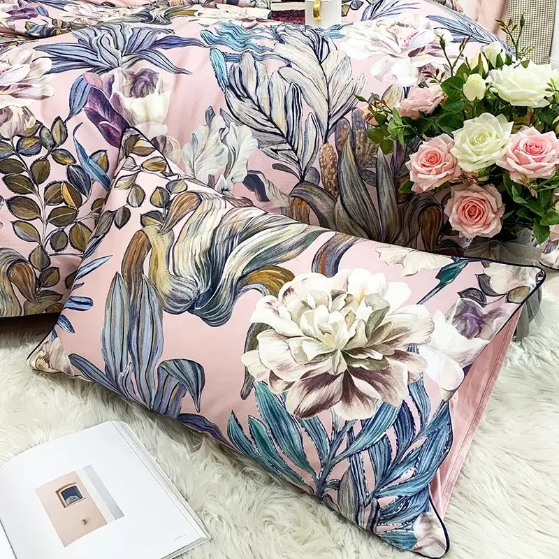 Tropical blue flamingo leaf duvet cover king size bedroom bedding