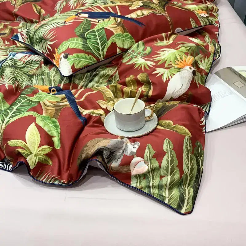 Tropical blue flamingo leaf duvet cover king size bedroom bedding