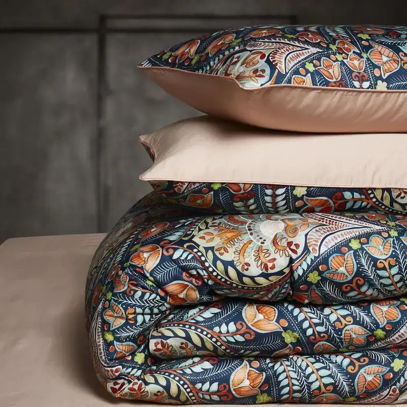 Tropical blue flamingo leaf duvet cover king size bedroom bedding