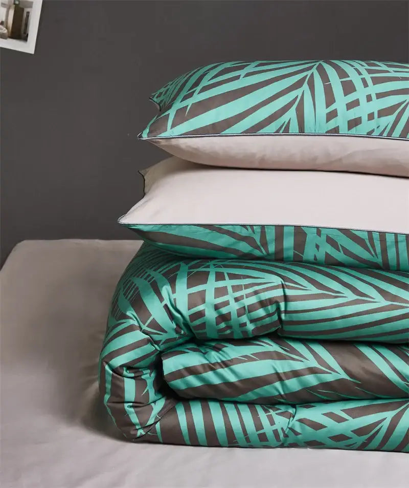 Tropical blue flamingo leaf duvet cover king size bedroom bedding