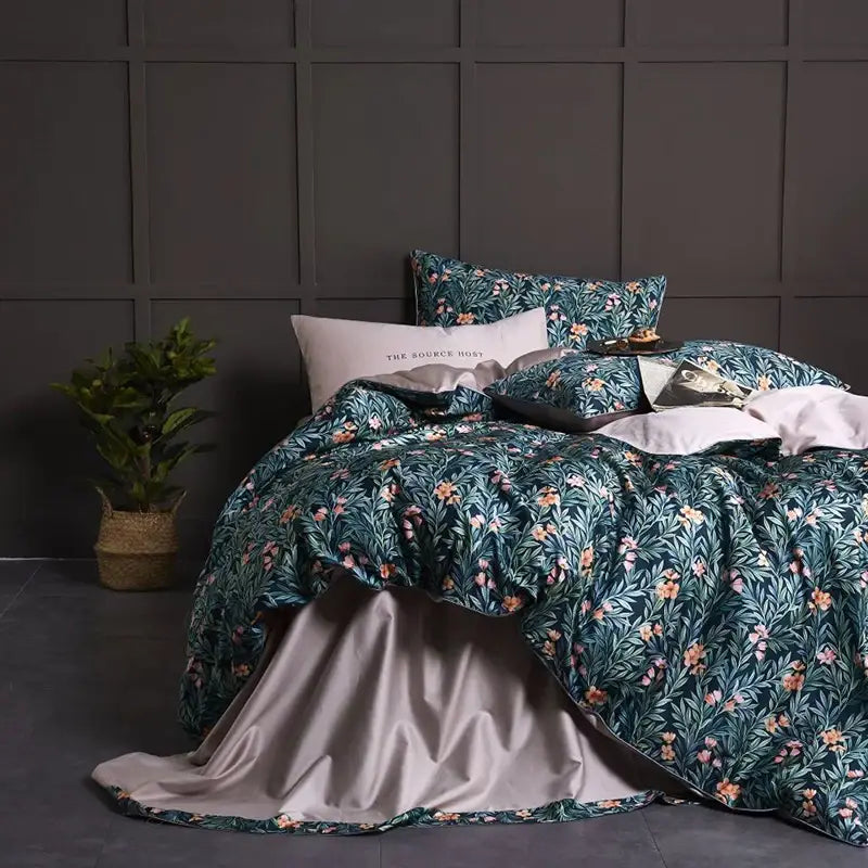Tropical blue flamingo leaf duvet cover king size bedroom bedding