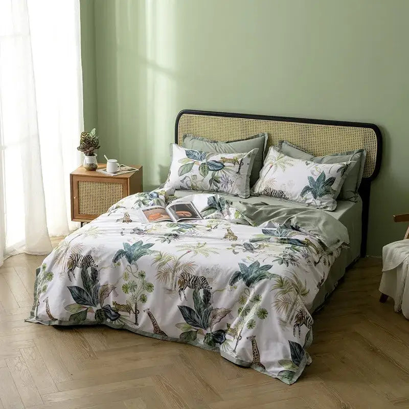 Tropical blue flamingo leaf duvet cover king size bedroom bedding