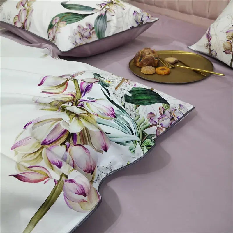 Tropical blue flamingo leaf duvet cover king size bedroom bedding