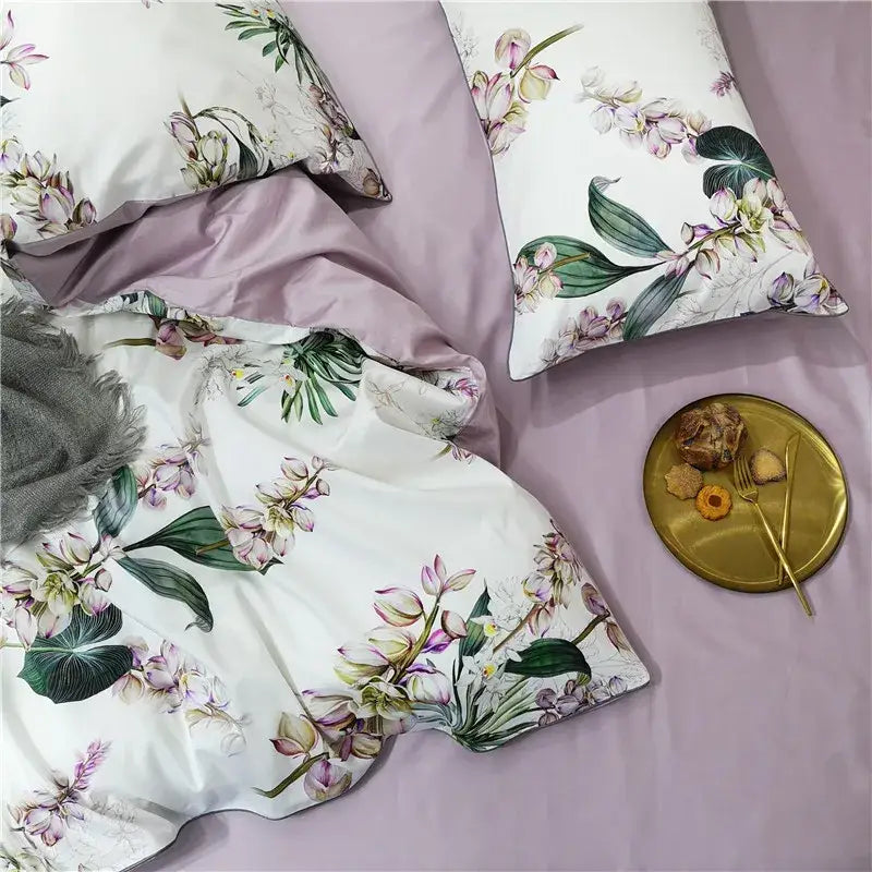 Tropical blue flamingo leaf duvet cover king size bedroom bedding