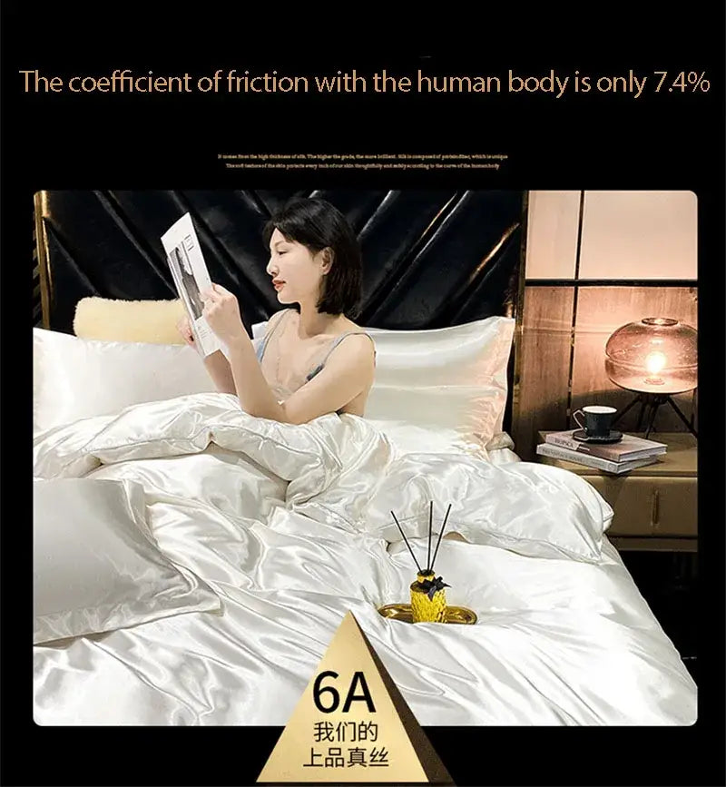 Luxury yellow mulberry silk bedding set bedroom duvet cover