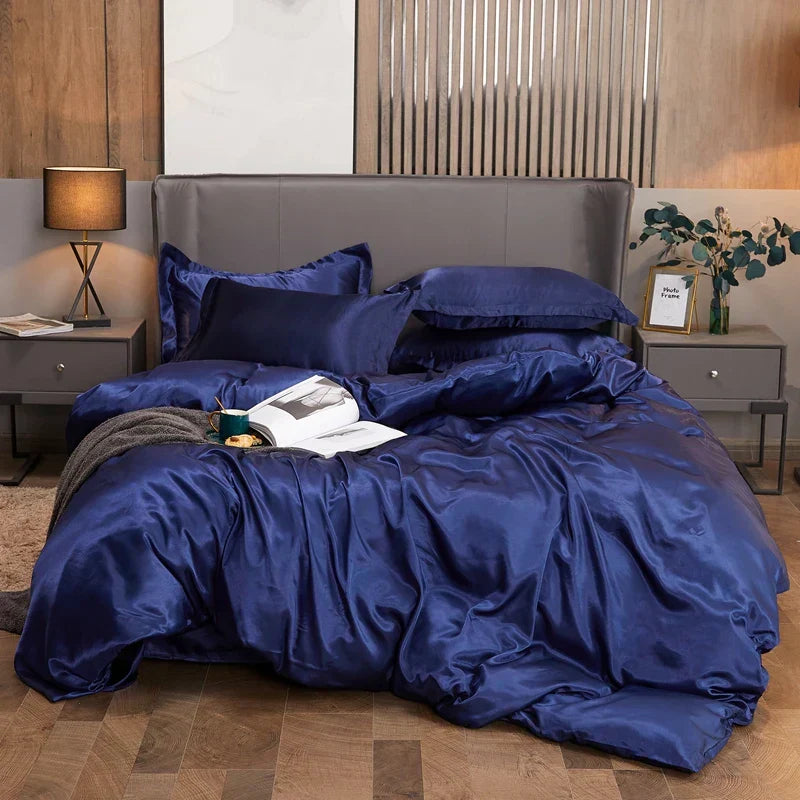 Lustrous purple rayon satin bedding set with pcduvet cover bedroom