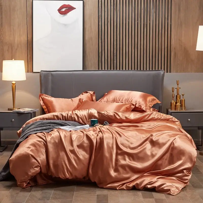 Lustrous purple rayon satin bedding set with pcduvet cover bedroom