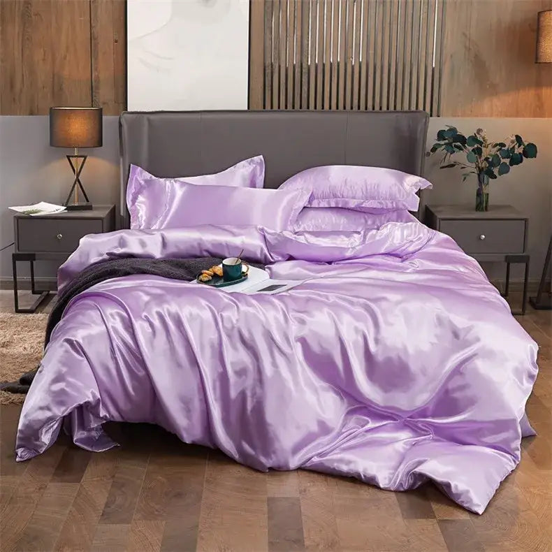 Lustrous purple rayon satin bedding set with pcduvet cover bedroom