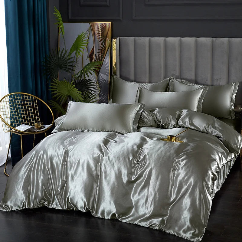 Luxury royal blue satin duvet cover bedroom bedding set