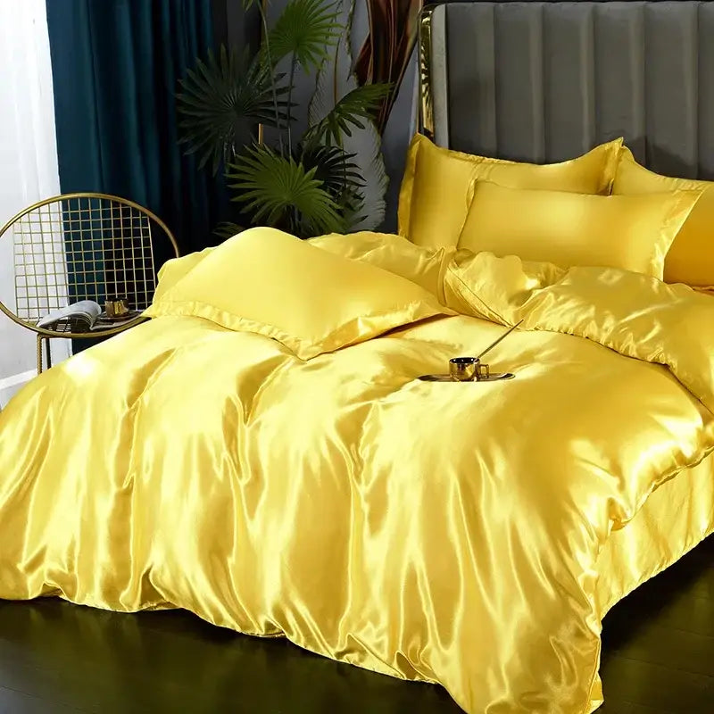 Luxury royal blue satin duvet cover bedroom bedding set