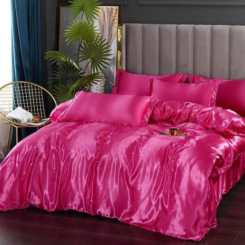 Luxury royal blue satin duvet cover bedroom bedding set
