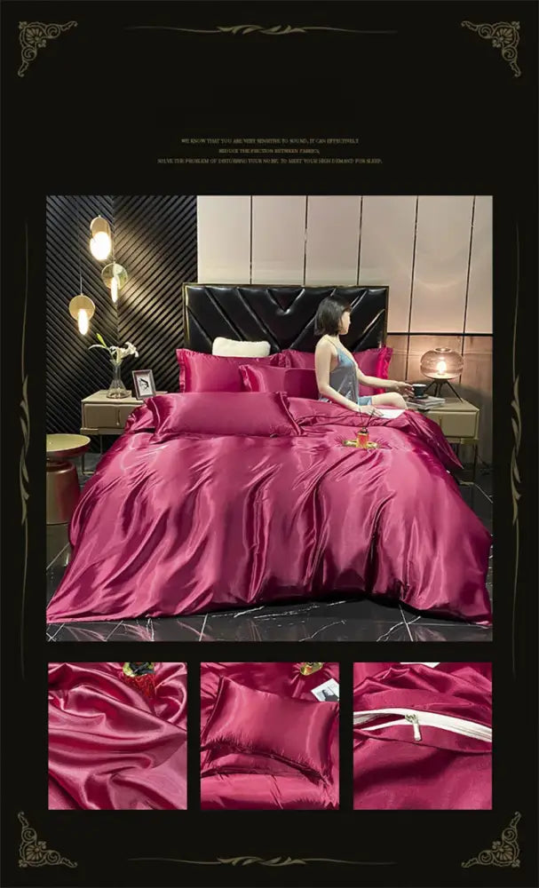 Luxury teal satin bedding set – bedroom duvet cover with sheets