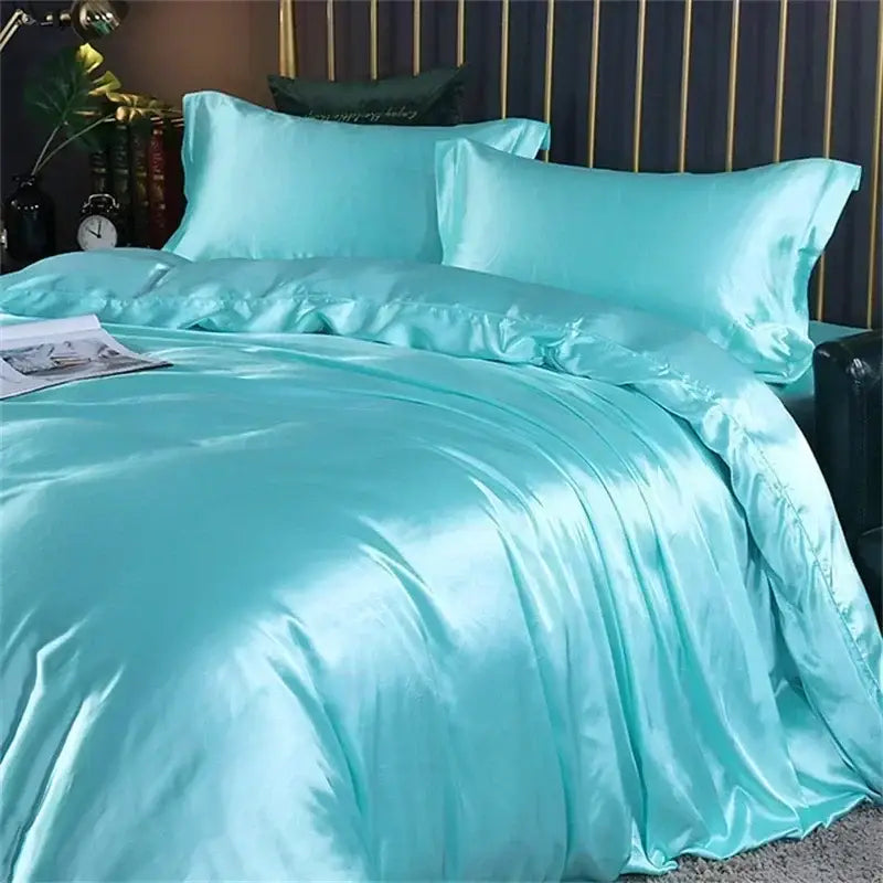 Luxury teal satin bedding set – bedroom duvet cover with sheets