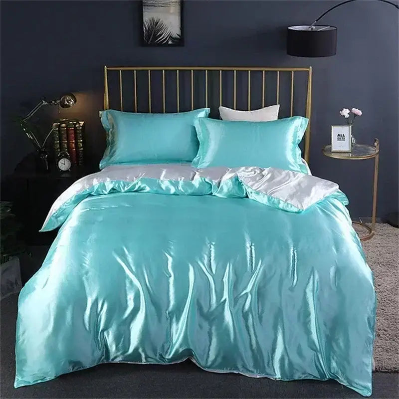 Luxury teal satin bedding set – bedroom duvet cover with sheets