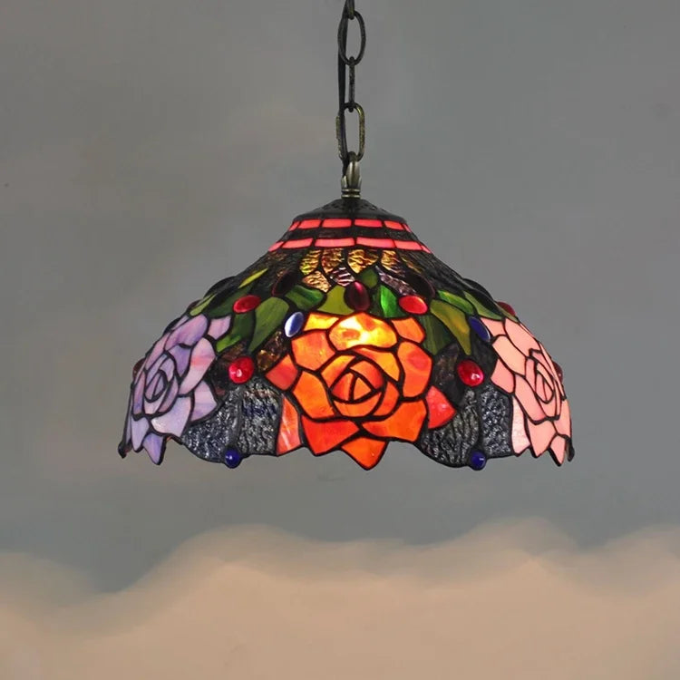 Tiffany style rose stained glass pendant light dining room