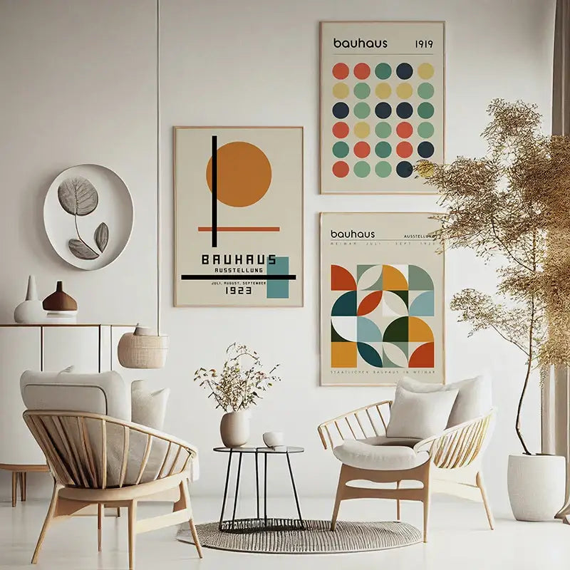 Modern bauhaus exhibition posters black and white living room art