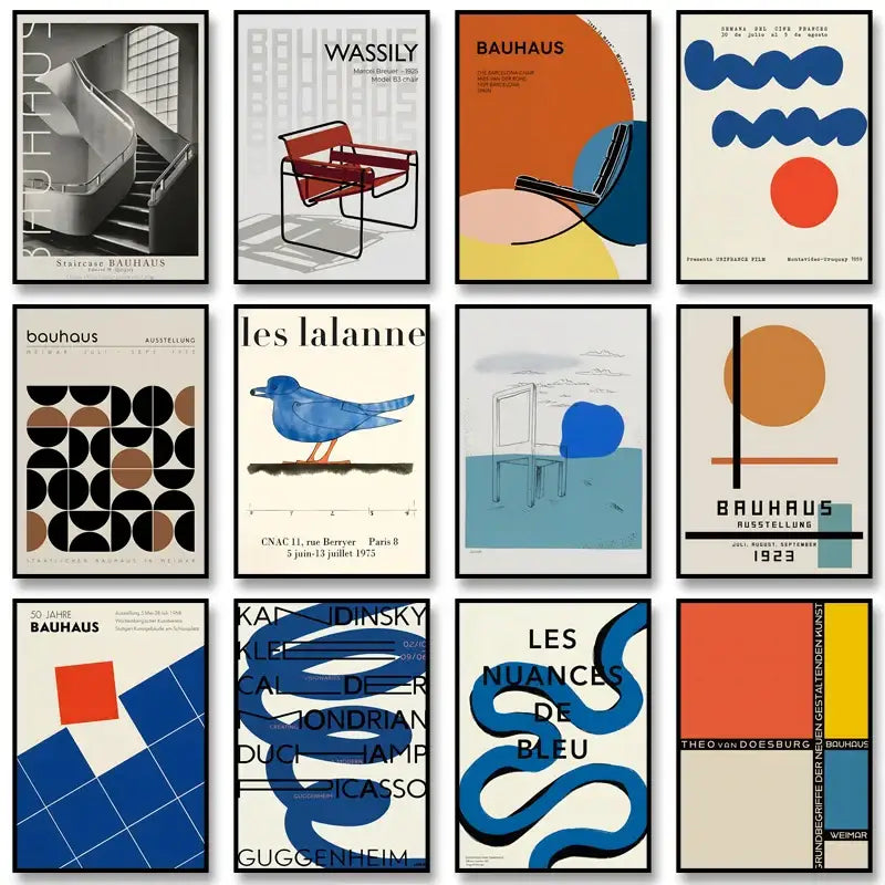 Modern bauhaus exhibition posters orange & black living room art