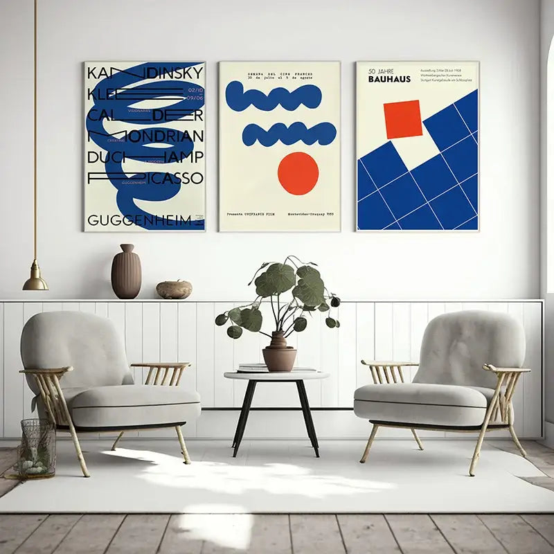 Modern bauhaus exhibition posters orange & black living room art