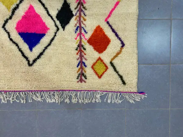 Handmade azilal rug cream colorful geometric wool – living room