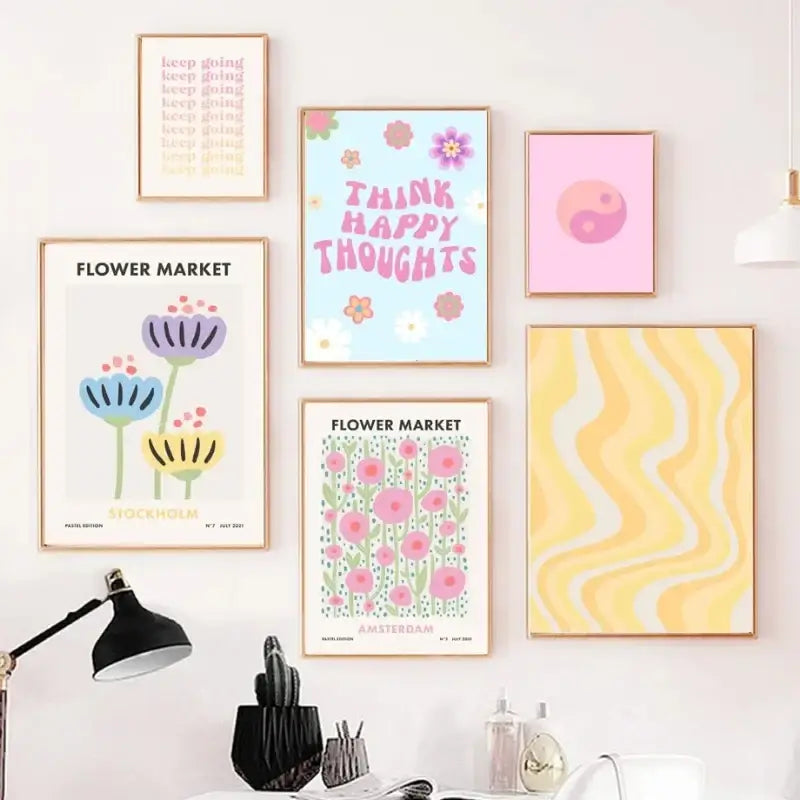 Pastel danish wall art keep going pink & yellow bedroom print
