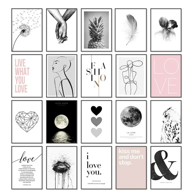 Minimalist black and white wall art i love you bedroom room decor