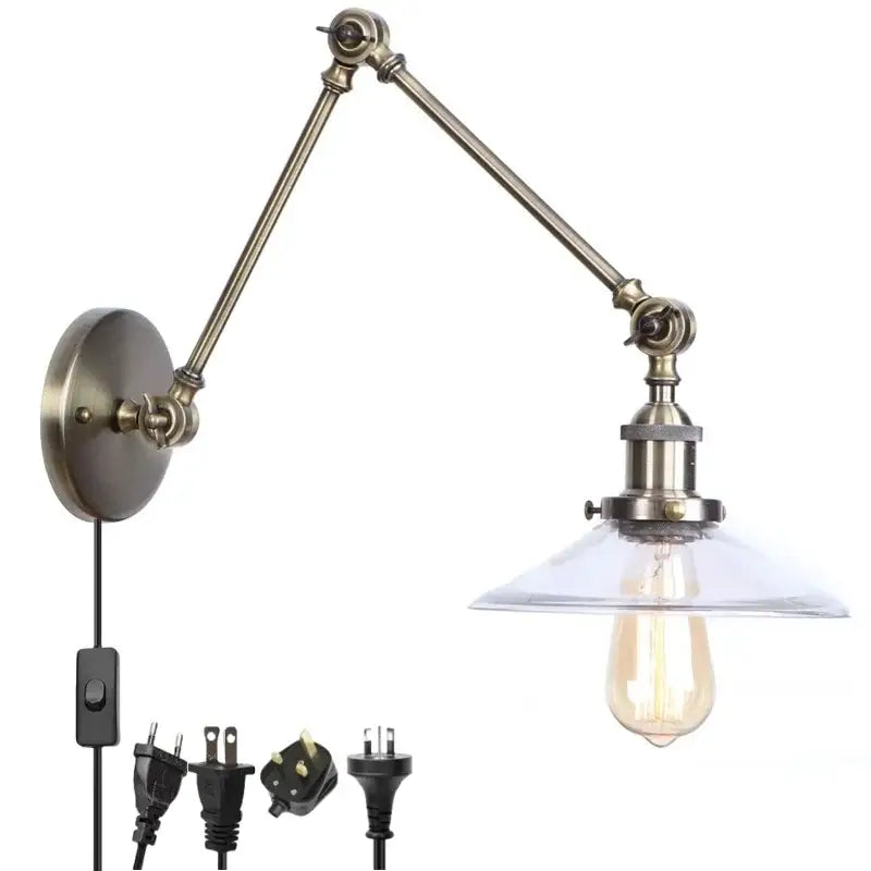 Industrial antique brass adjustable wall sconce bedroom led light
