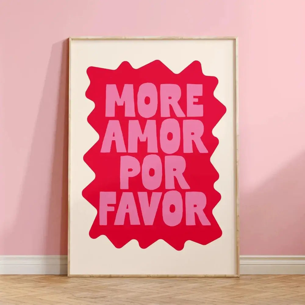 Modern pink and orange more amor por favor love quote wall art bedroom